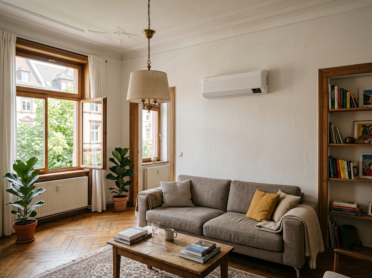 Split-Klimaanlage in Altbau-Wohnzimmer