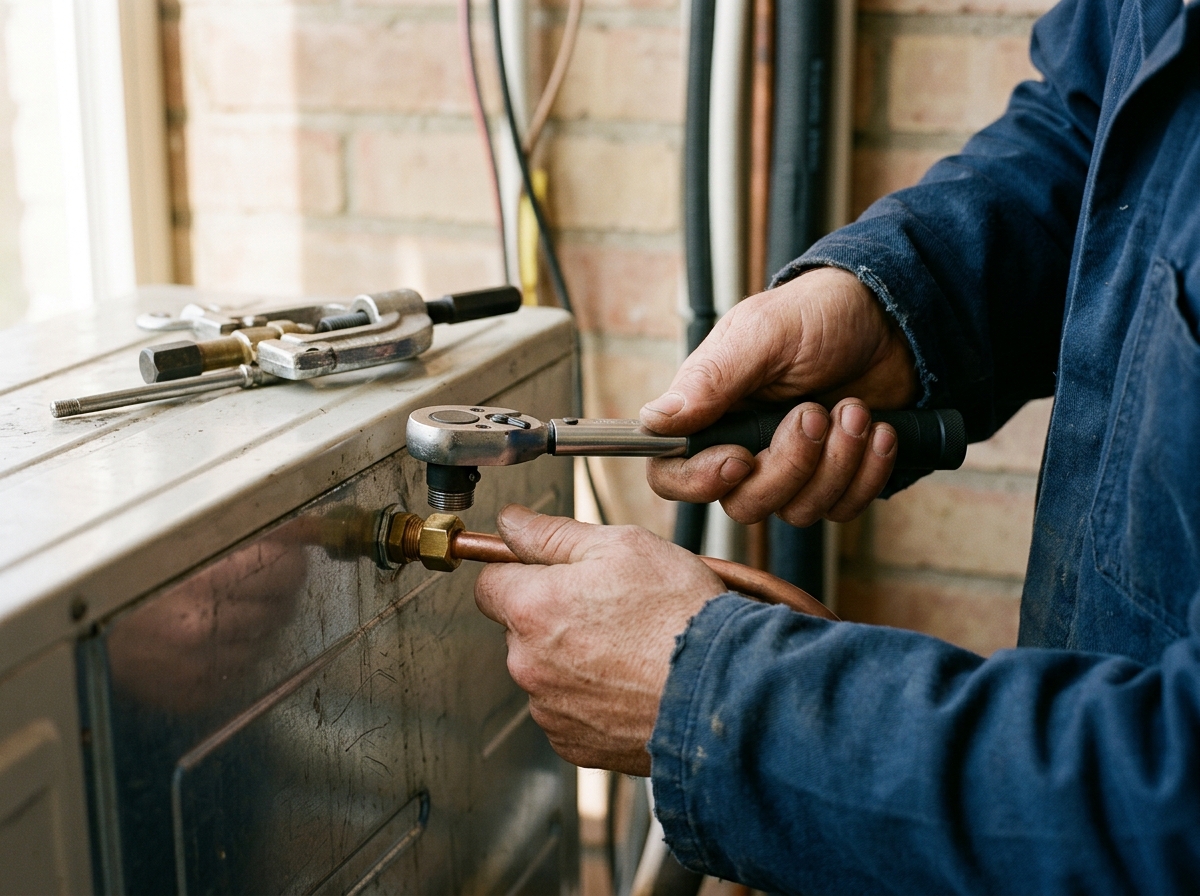 Detailaufnahme Montage Kältemittelleitung